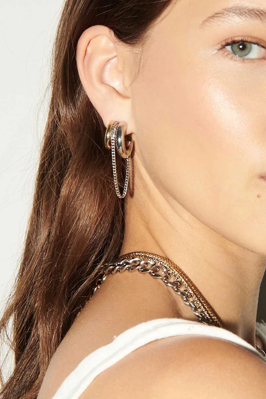Maeline Σκουλαρίκια με Διπλό Κρίκο και Αλυσίδα | Κοσμήματα - Σκουλαρίκια - Jewelry Earrings | Maeline Chain Hoop Earrings