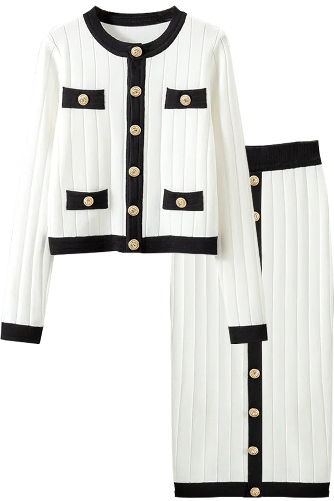 Conjunto de chaqueta y falda de punto Salina
