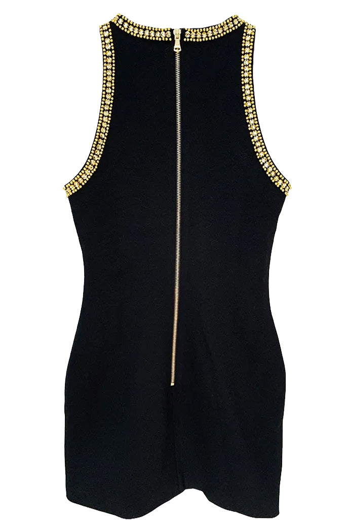 Madison Μαύρο Αμάνικο Φόρεμα με Κέντημα | Γυναικεία Φορέματα - Βραδινά | Madison Black Mini Gold Embellished Dress