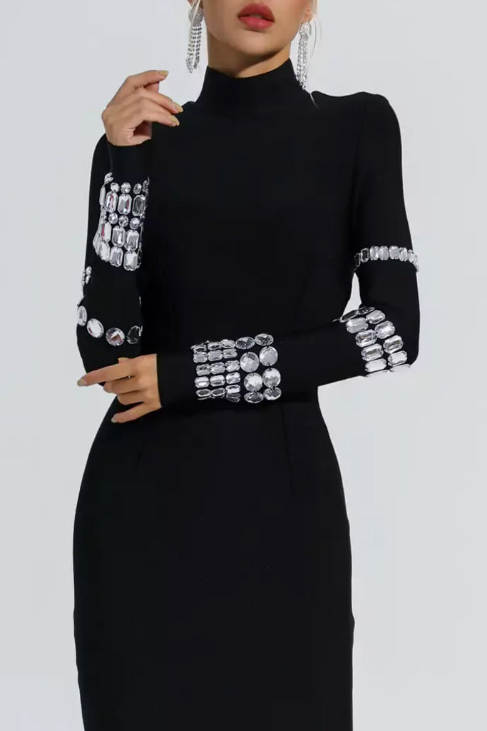 Vestido de noche negro Coronoa con cristales