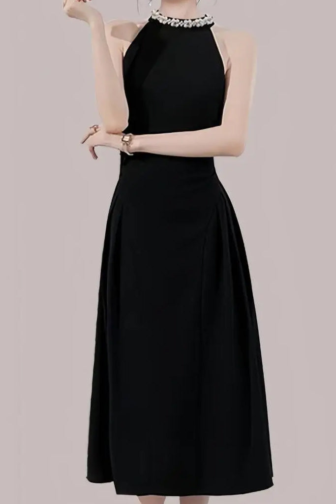 Vestido de noche de terciopelo negro Triquetra
