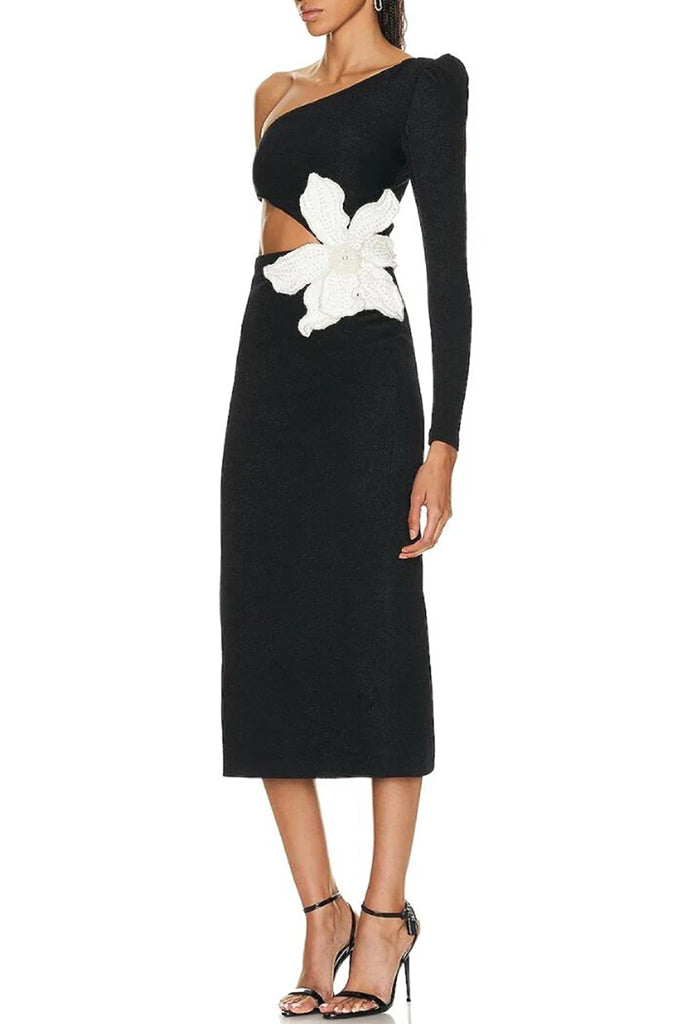Vestido negro de un hombro Camelia