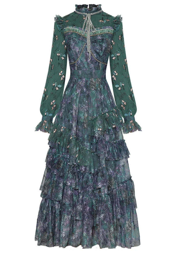 Vestido de malla de tul floral color petróleo Ivana