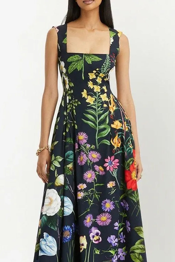 Vestido sin mangas floral negro Zafira