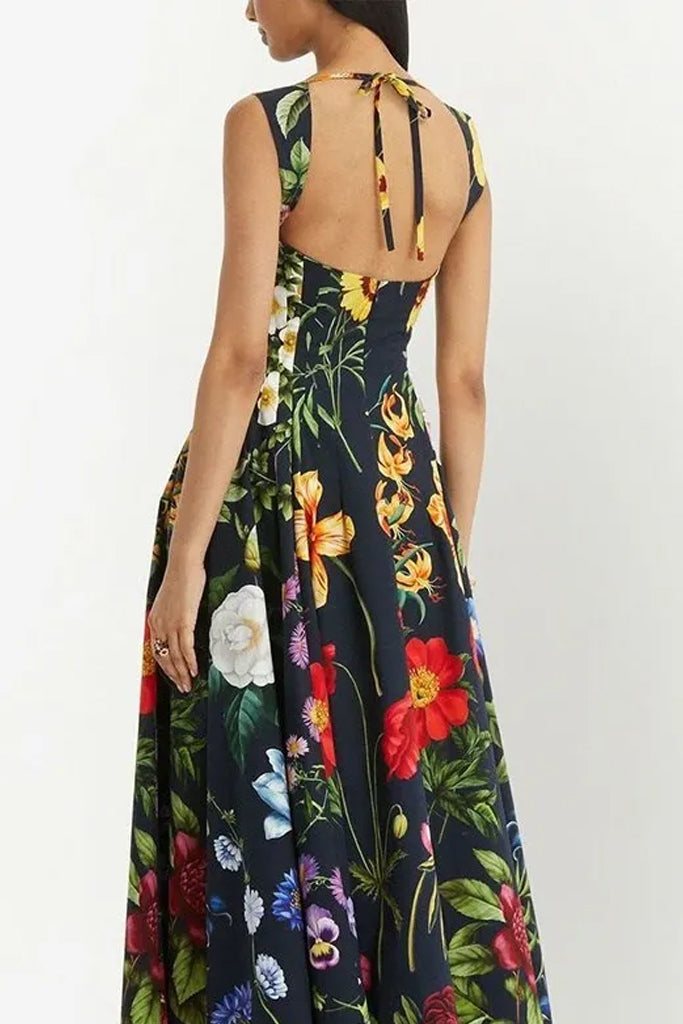 Vestido sin mangas floral negro Zafira