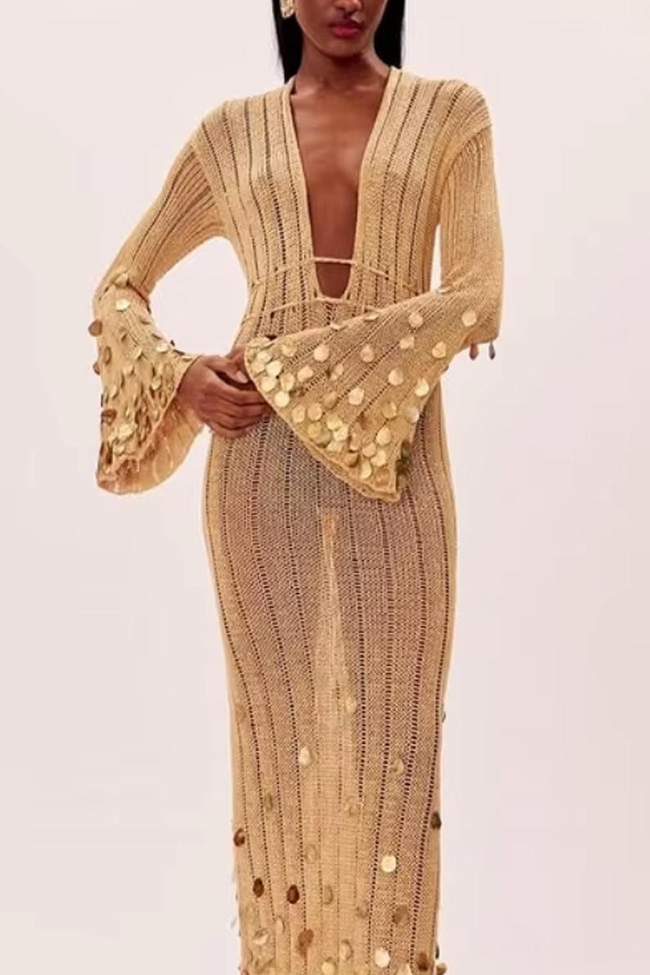 Golden Aura Πλεκτό Φόρεμα | Πλεκτά Φορέματα Παραλίας - Beachwear | Golden Aura Knit Long Beach Dress