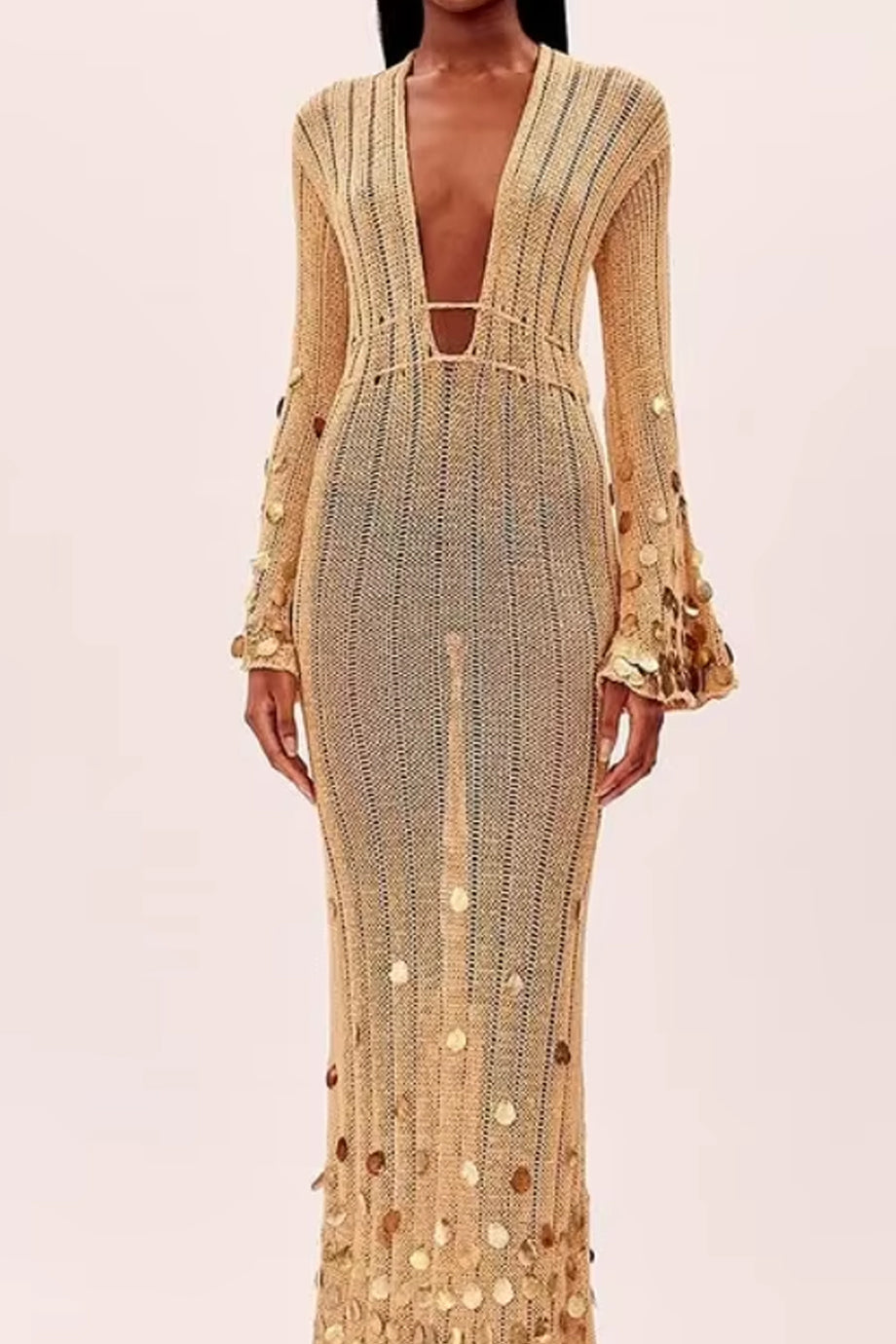 Golden Aura Πλεκτό Φόρεμα | Πλεκτά Φορέματα Παραλίας - Beachwear | Golden Aura Knit Long Beach Dress