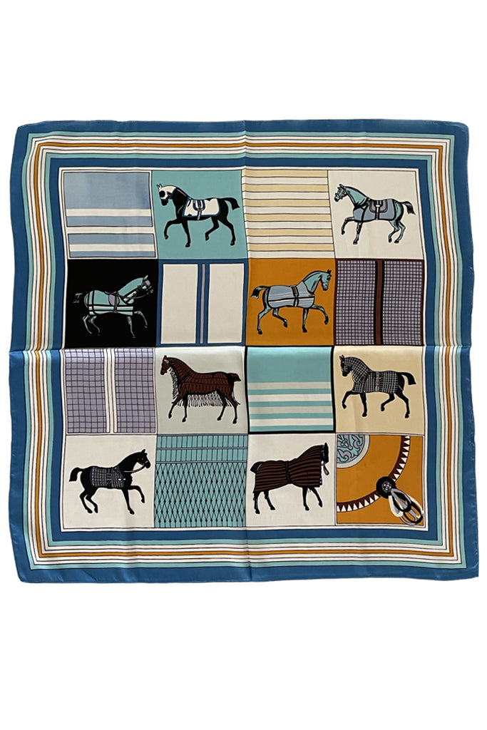 Pañuelo Equitación Estampado Azul con Caballos