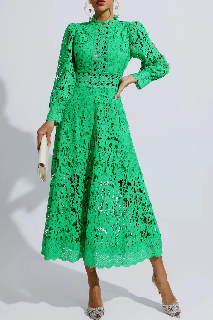 Vestido con recortes de encaje verde Azurina