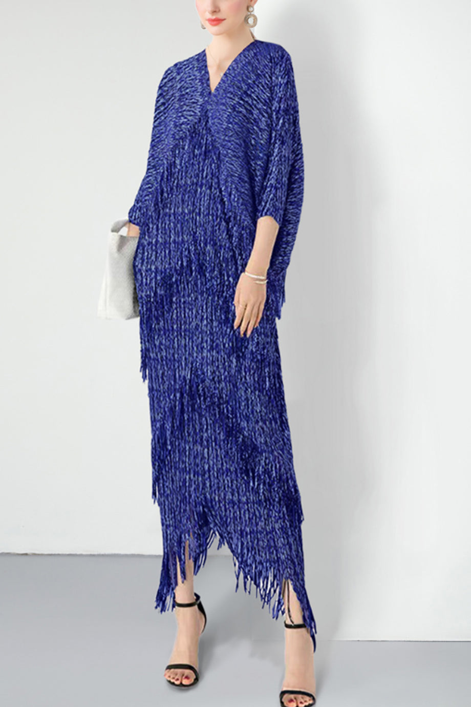 Vestido largo plisado a capas Garbo