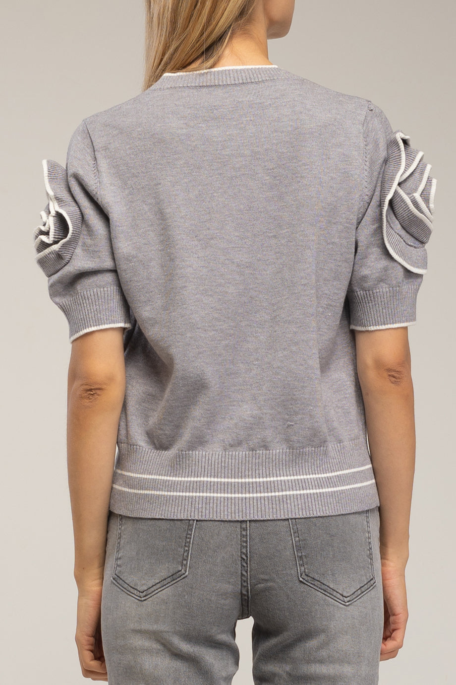 Florisse Μπλούζα με Κοντά Μανίκια και Λουλούδια | Τοπ, Μπλούζες Knits Knitwear| Florisse Top with Floral Sleeve Details