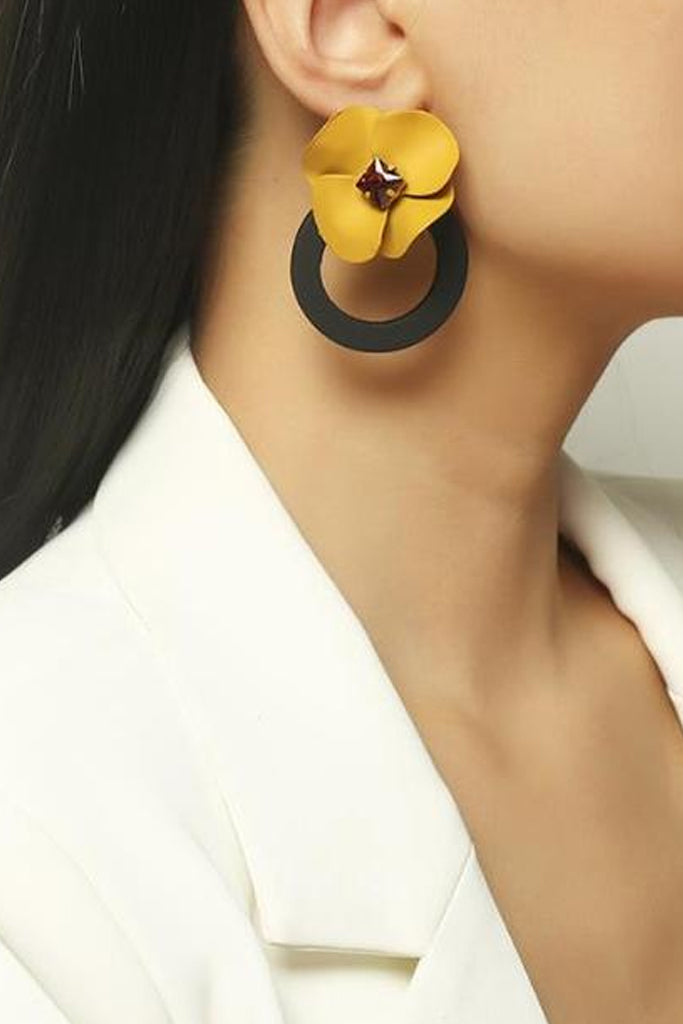 Pendientes Flor Negra Amarilla Pensamiento