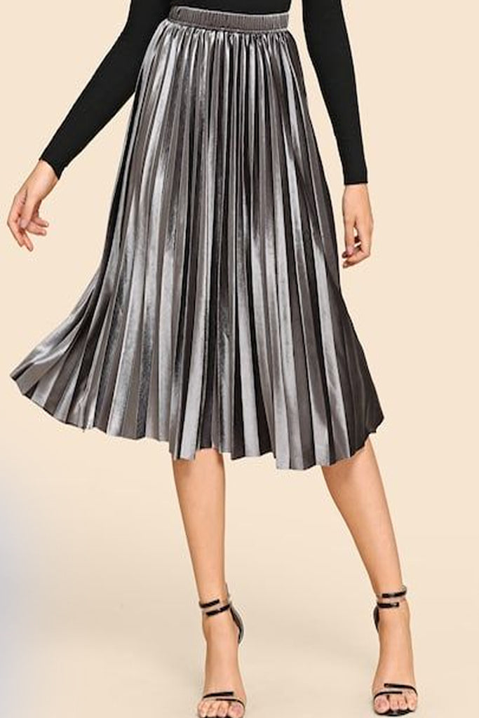 Falda midi plisada gris Saia