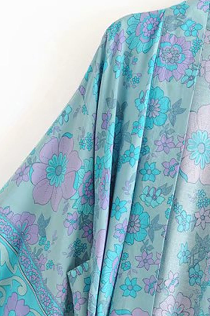 Asami Γαλάζιο Πολύχρωμο Εμπριμέ Κιμονό | Γυναικεία Ρούχα - Beachwear - Loungewear