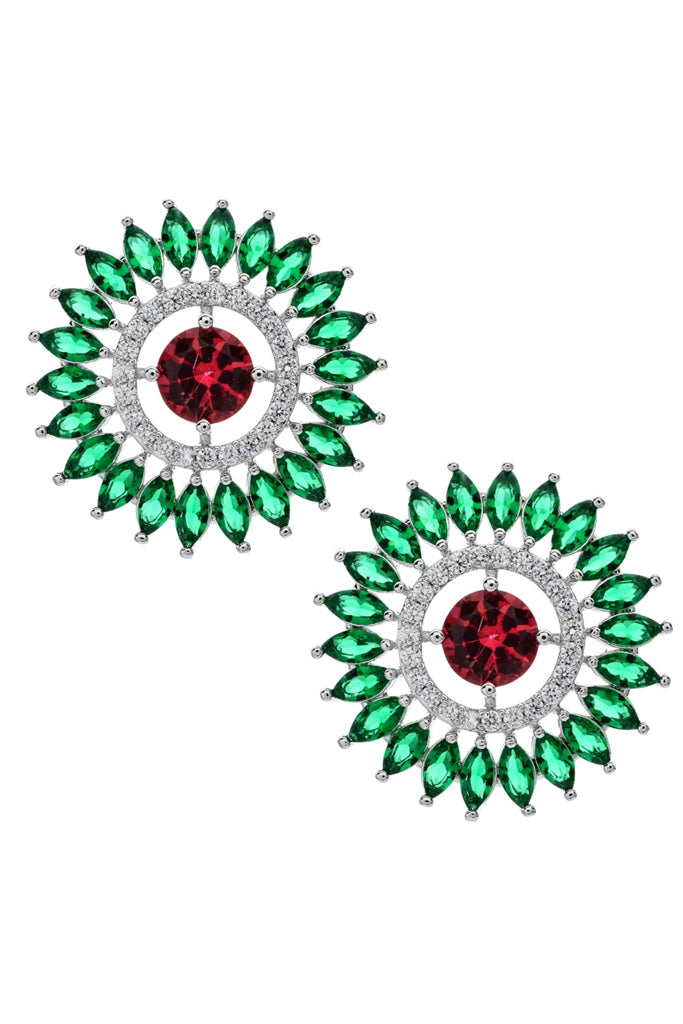 Pendientes Emelia Redondos con Cristales Verdes