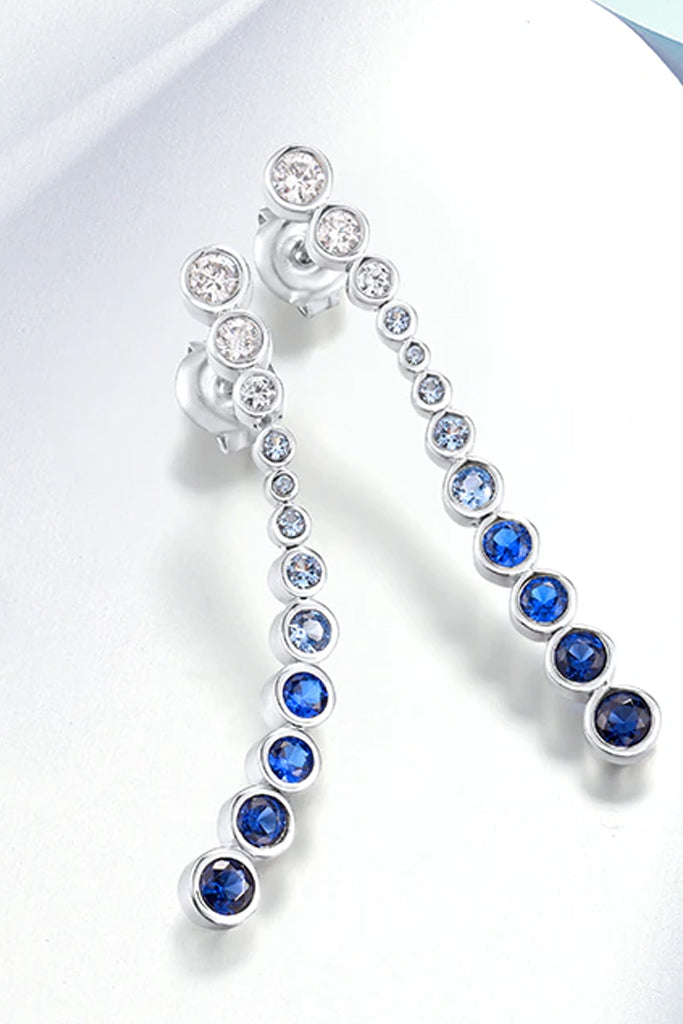 Pendientes largos Taylor de plata con cristales y piedras preciosas de espinela azul