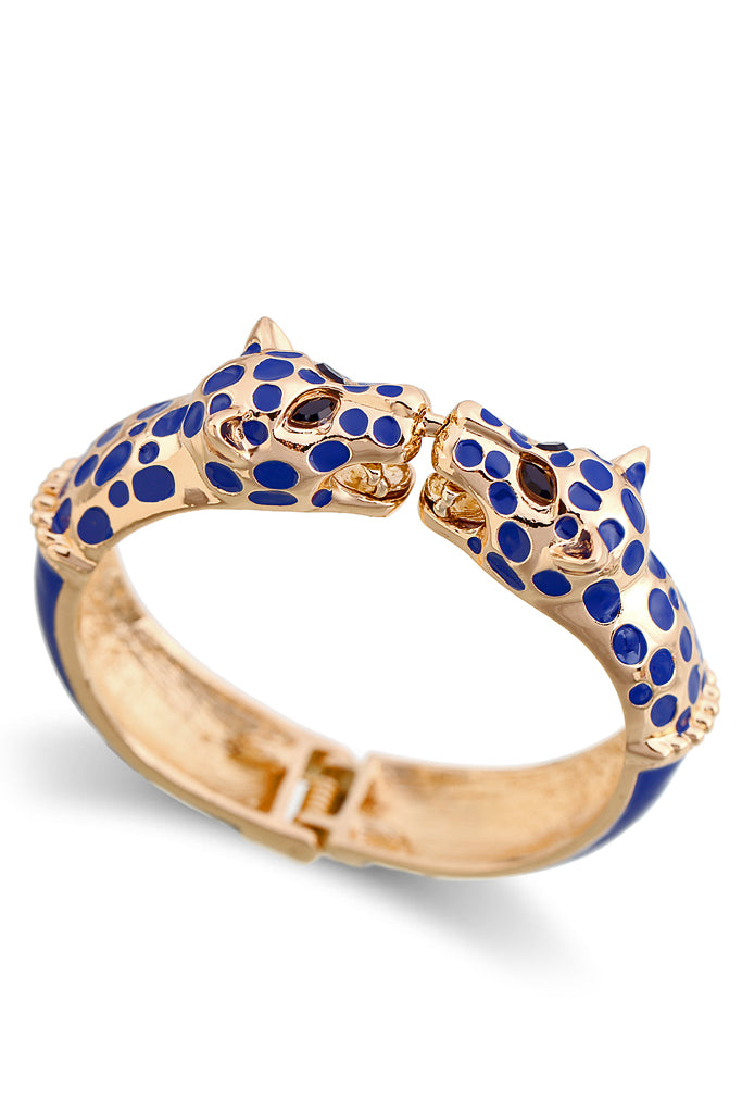 Pulsera de esposas azul con leopardos besándose