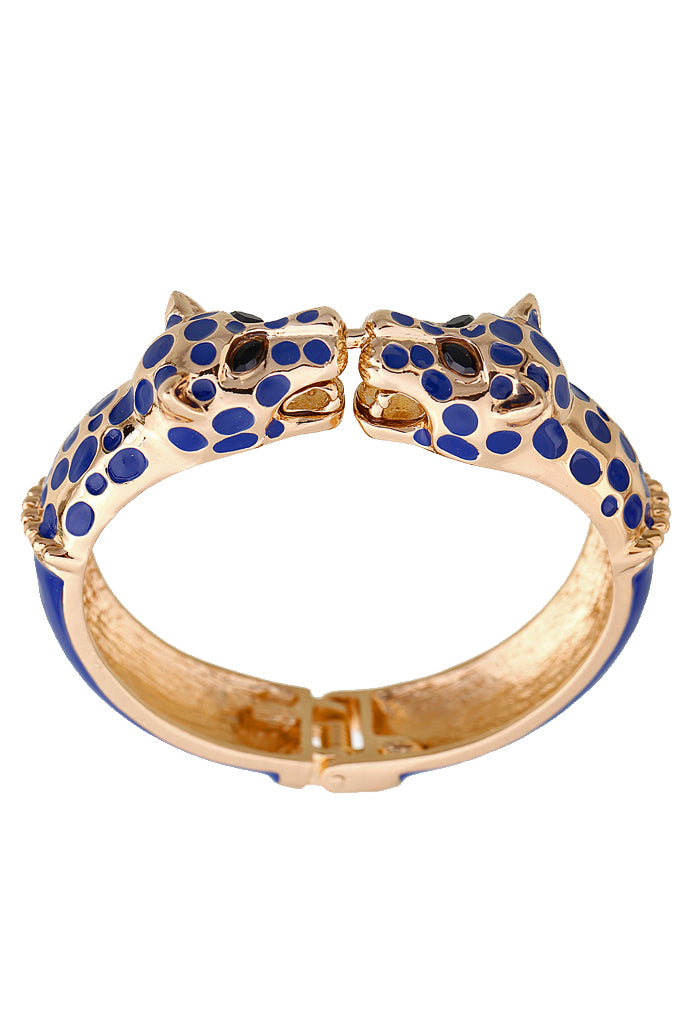 Pulsera de esposas azul con leopardos besándose