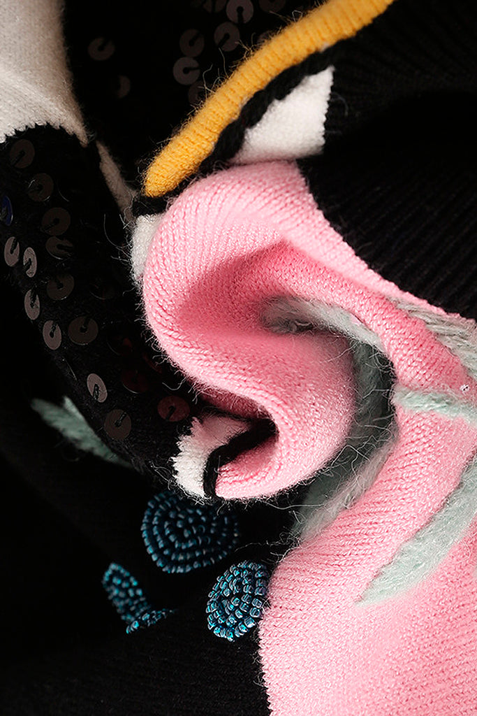 Mima Μαύρο Πολύχρωμο Κεντητό Πουλόβερ | Γυναικεία Ρούχα - Πουλόβερ