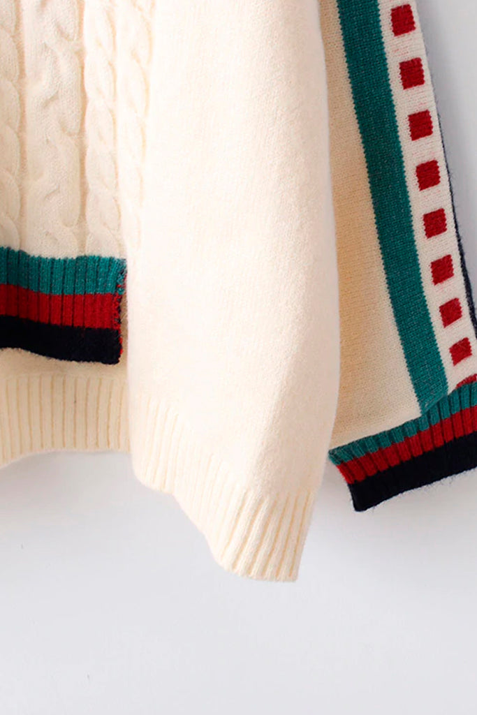 Luigy Λευκό Πολύχρωμο Oversized Πουλόβερ | Γυναικεία Ρούχα - Πουλόβερ