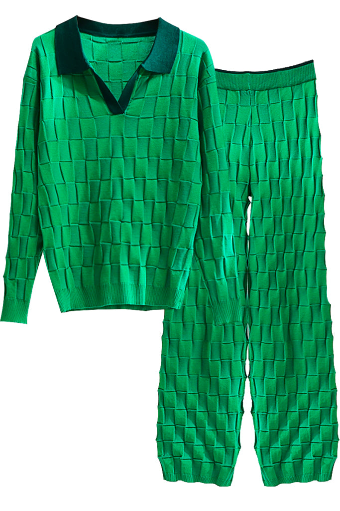 Conjunto de pantalón y top de punto verde Alira