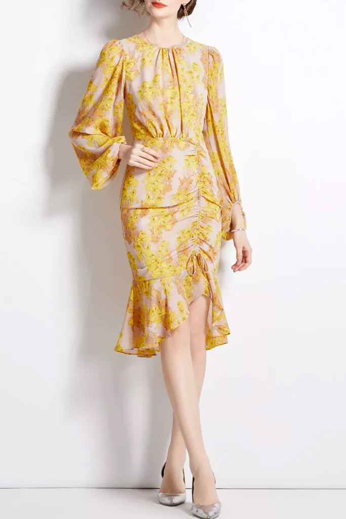 Vestido Tamia Estampado Gris Amarillo