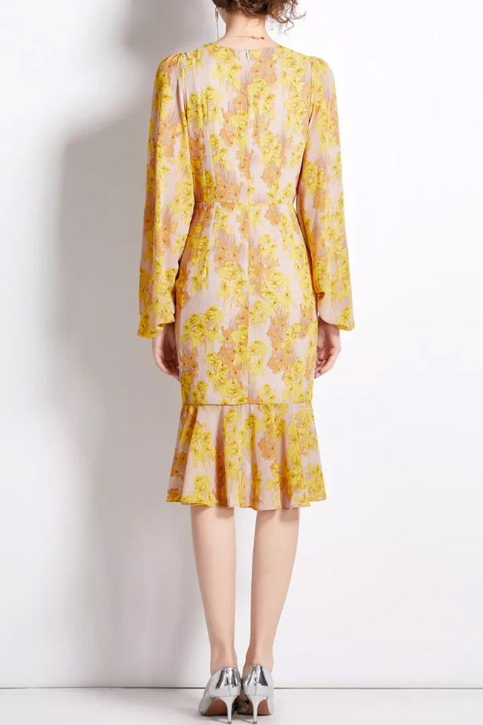 Vestido Tamia Estampado Gris Amarillo