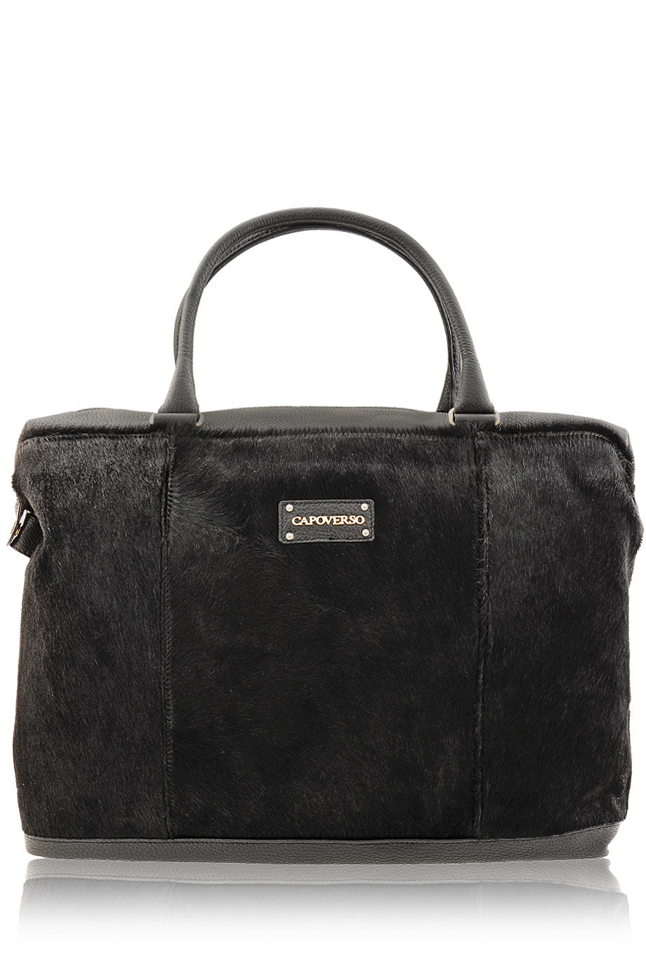 CAPOVERSO CAVALLINO Bolso de Piel Negro con Pelo de Potro