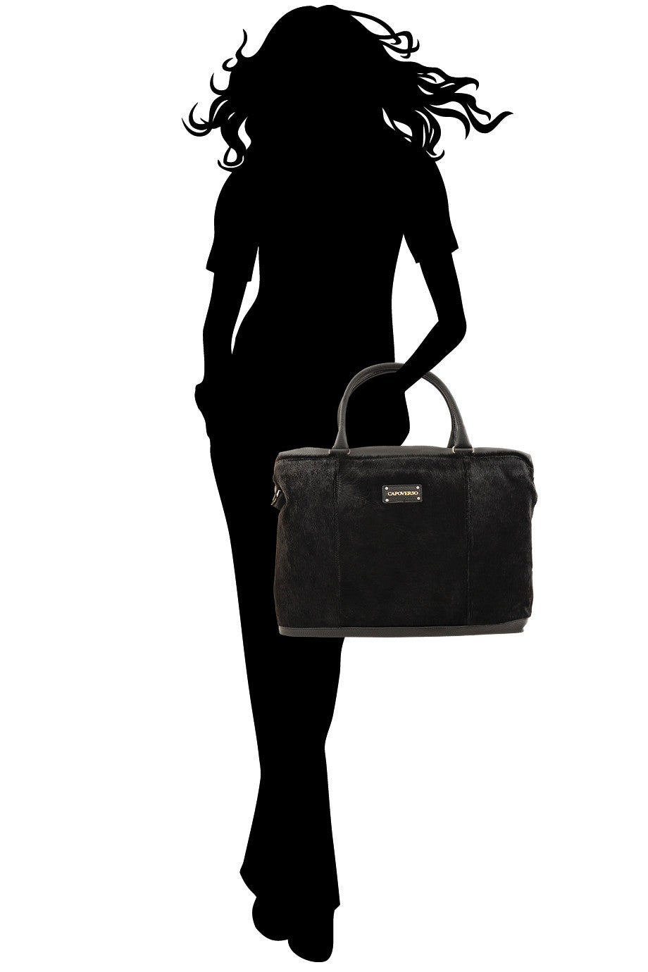 CAPOVERSO CAVALLINO Bolso de Piel Negro con Pelo de Potro