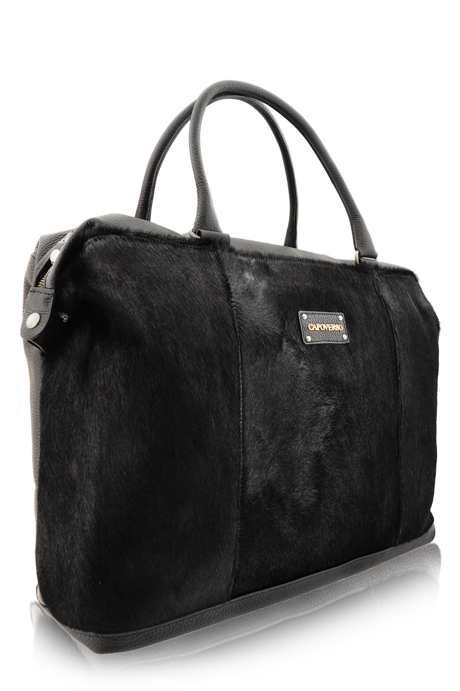 CAPOVERSO CAVALLINO Bolso de Piel Negro con Pelo de Potro
