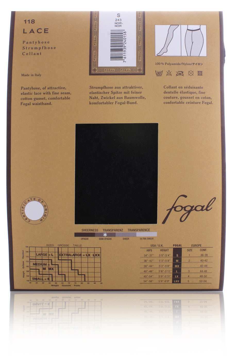 FOGAL 118 Μαύρο Καλσόν με Δαντέλα 243 Noir Noir