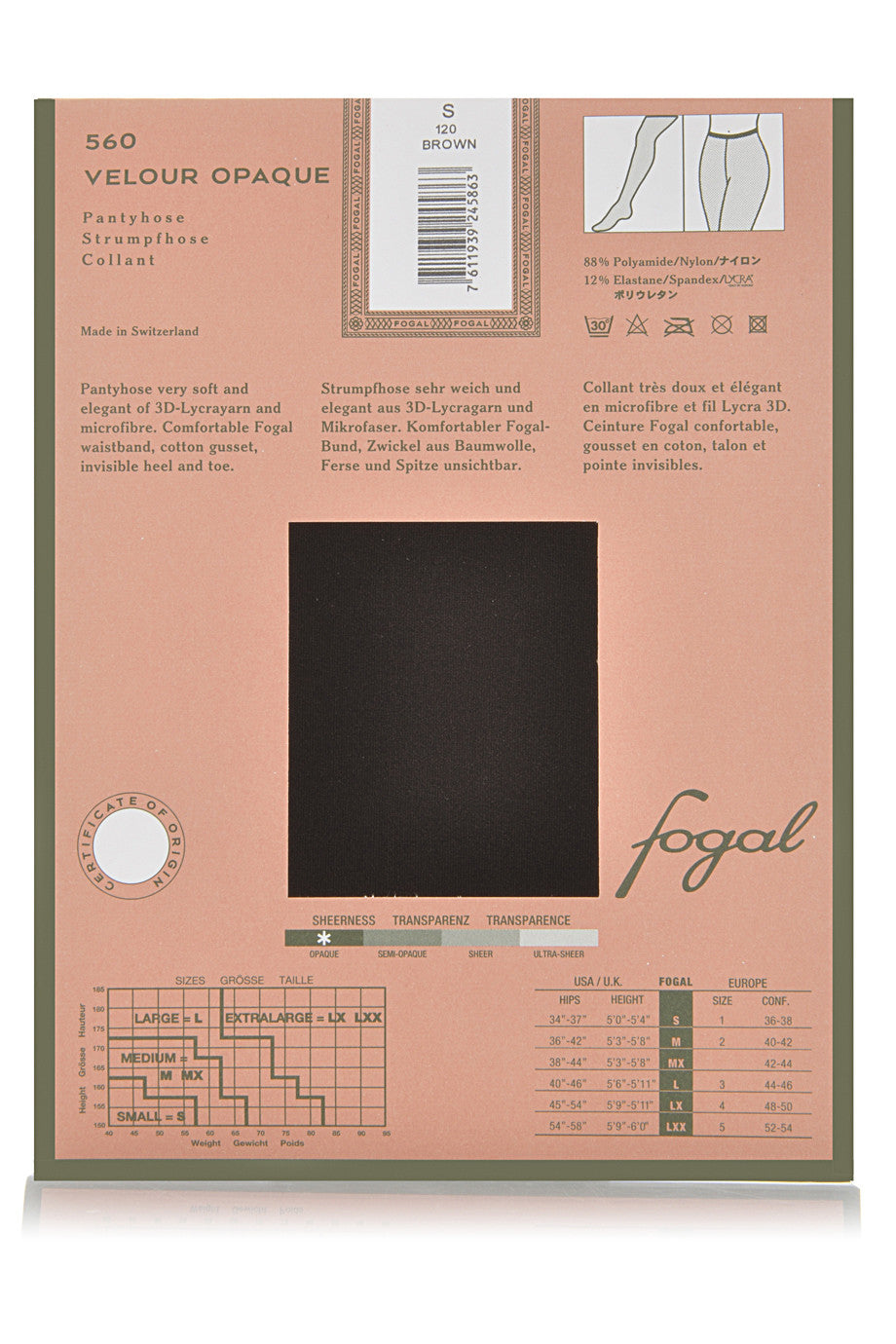 FOGAL 560 VELOUR OPAQUE Gray Pantyhose 215 Shadow