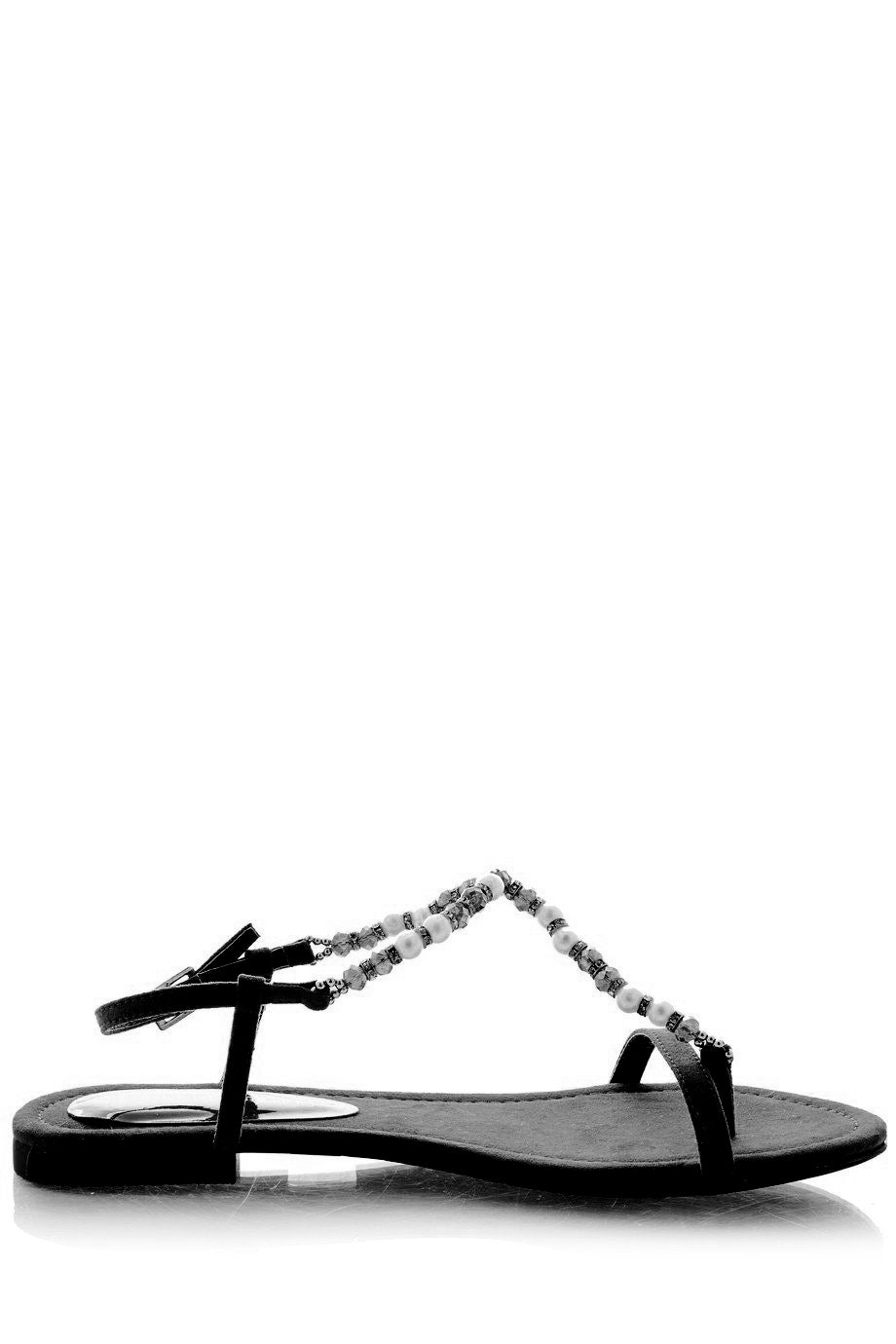 Elatia Black Sandals with Pearls & Crystals