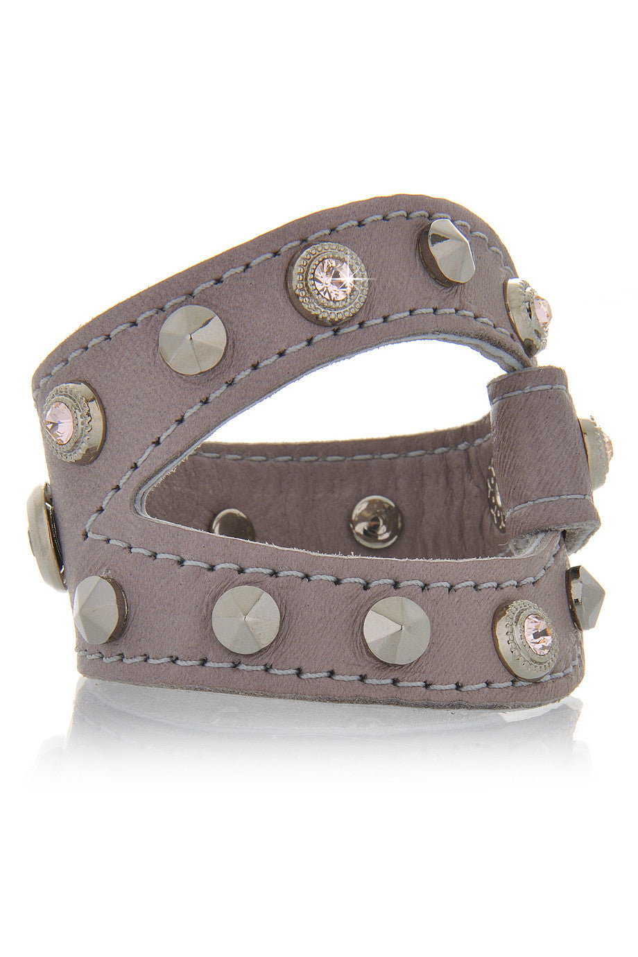 Γκρι Δερμάτινο Βραχιόλι με Swarovski - Lk Designs | Κοσμήματα - Βραχιόλια