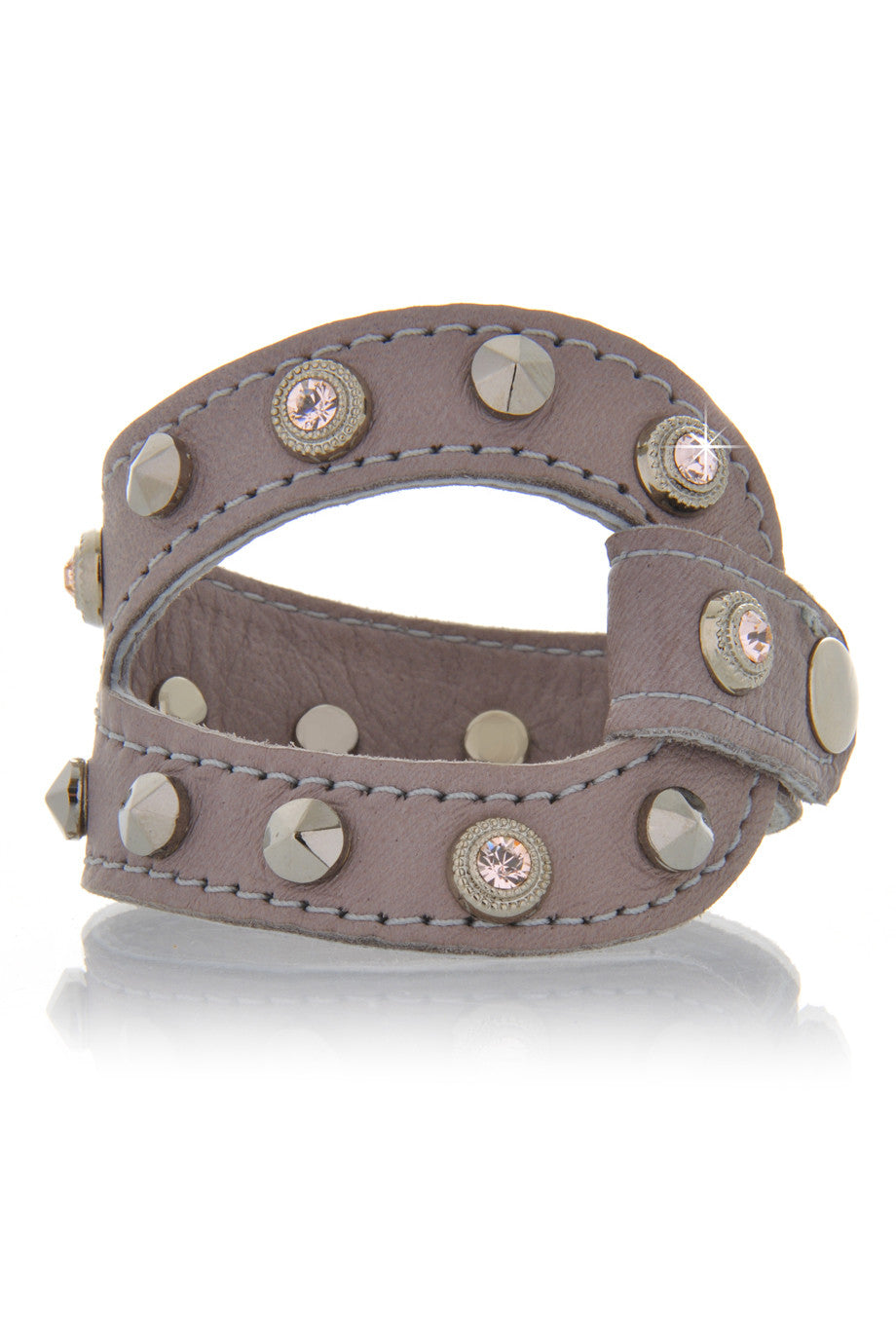 Γκρι Δερμάτινο Βραχιόλι με Swarovski - Lk Designs | Κοσμήματα - Βραχιόλια