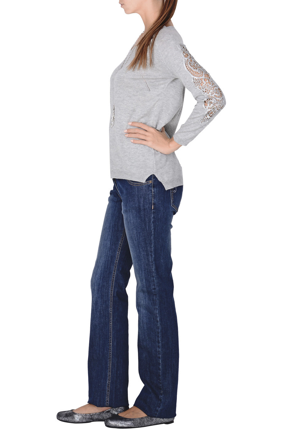 Γκρι Μπλούζα με Δαντέλα | Γυναικεία Ρούχα