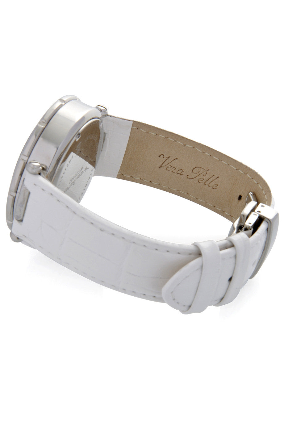 SUIR White Leather Chronograph Watch with Crystals
