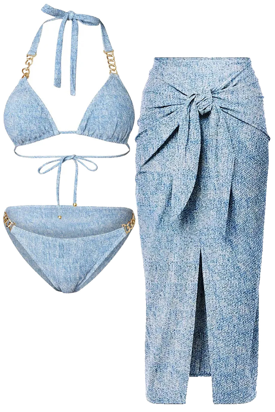 Alvienne Blue Bikini with Chain and Pareo Set