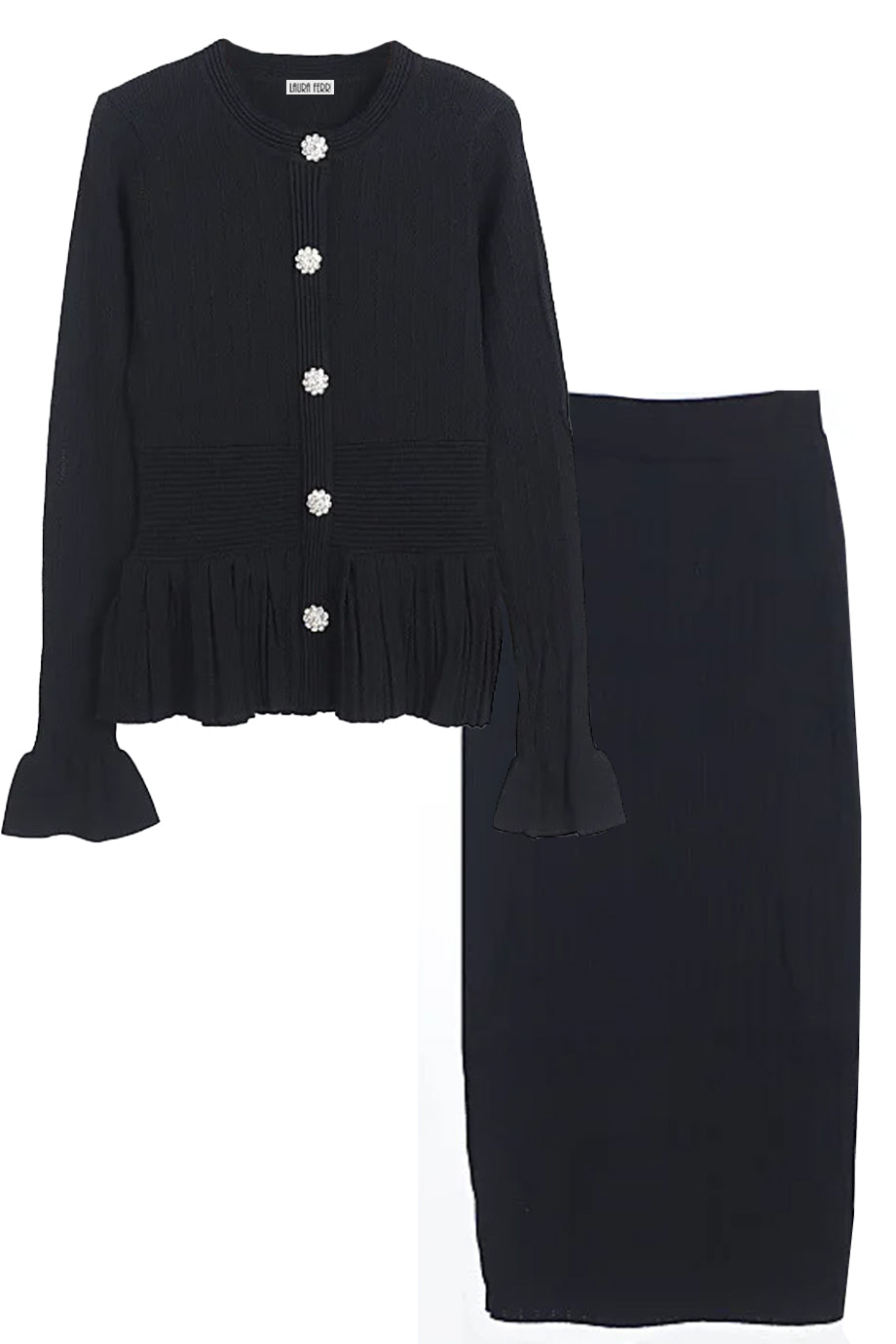 Amara Belle Πλεκτό Σετ με Τοπ και Φούστα | Γυναικεία Ρούχα - Πλεκτά Σετ Clothing Sets | Amara Belle Knit Set with Cardigan and Skirt