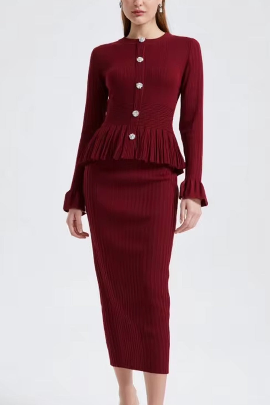 Amara Belle Πλεκτό Σετ με Τοπ και Φούστα | Γυναικεία Ρούχα - Πλεκτά Σετ Clothing Sets | Amara Belle Knit Set with Cardigan and Skirt