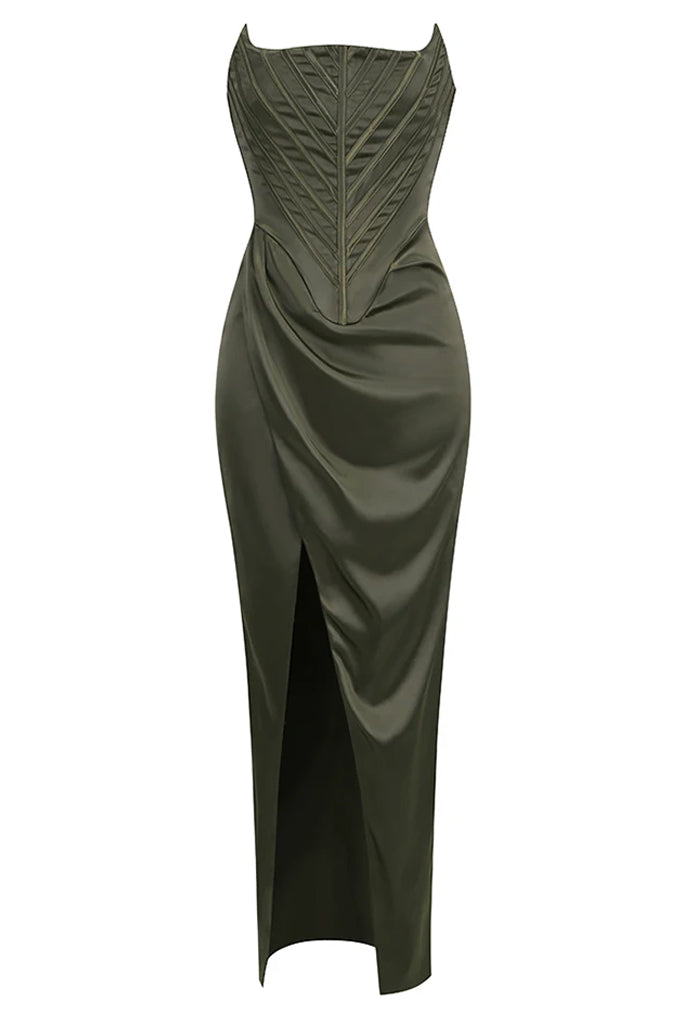 Charisma Μακρύ Σατέν Φόρεμα | Φορέματα - Βραδινά | Charisma Green Satin Long Dress