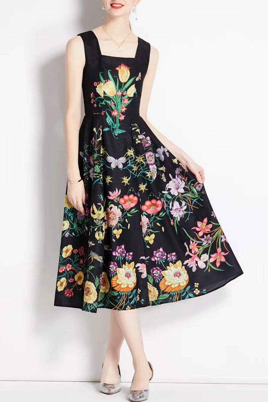 Aura Μαύρο Φλοράλ Αμάνικο Φόρεμα | Φορέματα - Dresses | Aura Black Floral Sleeveless Dress