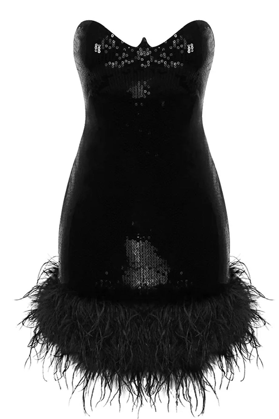 Elyndra Στραπλες Φόρεμα με Παγιέτες και Φτερά | Βραδινά Φορέματα Evening Dresses | Elyndra Sequined Strapless Dress with Feather Trim