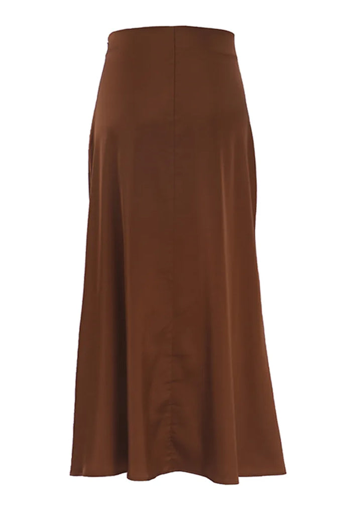 Bruan Καφέ Σατέν Φούστα | Φούστες Skirts | Bruan Brown Long Satin Skirt