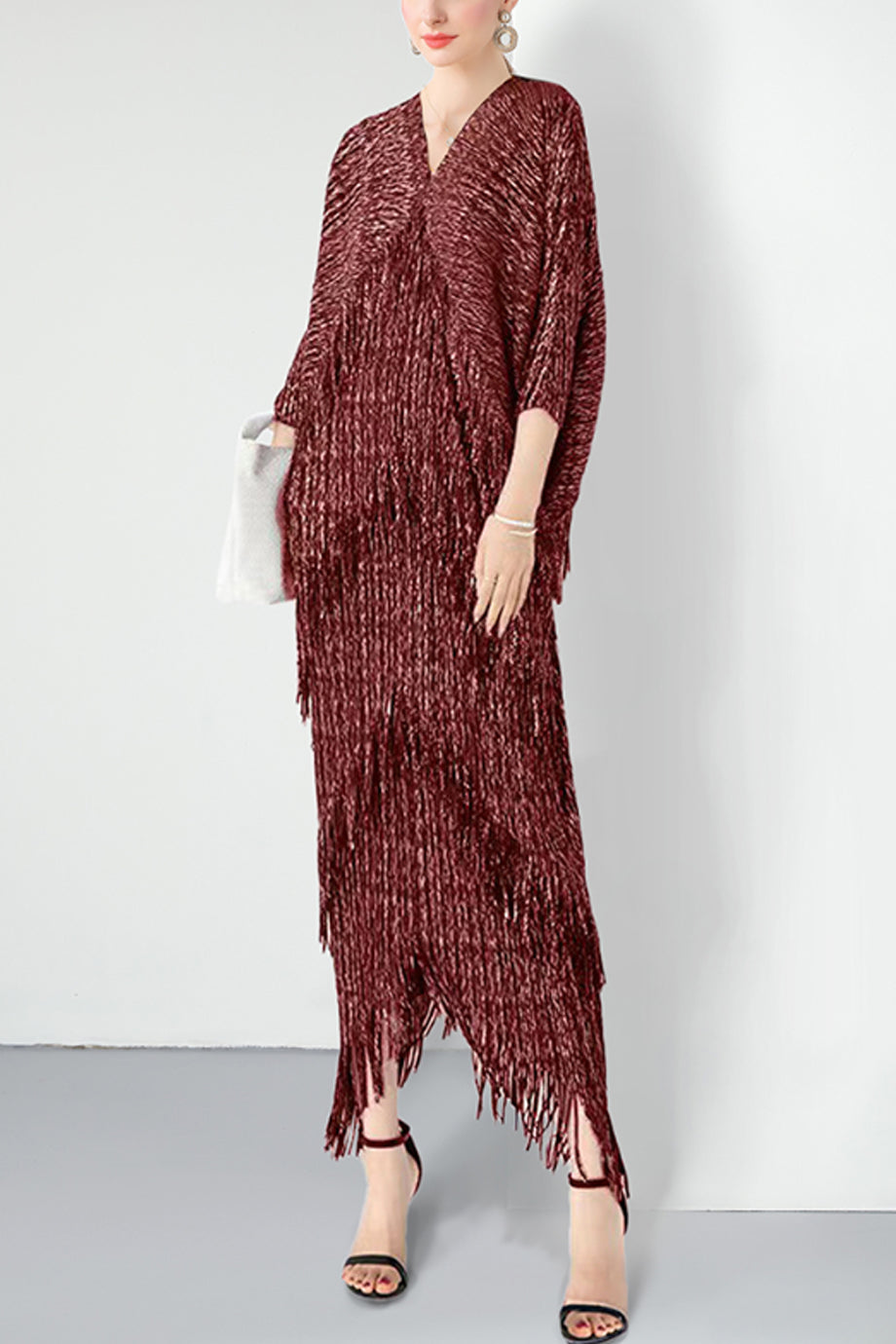 Vestido largo plisado a capas Garbo